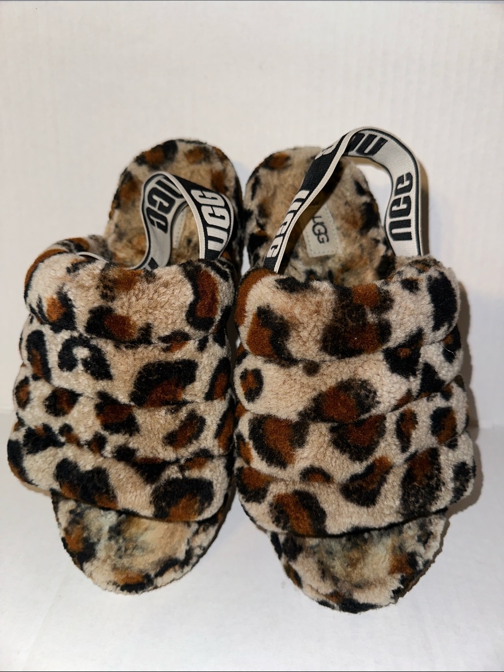 UGG Leopard Faux Fur Slide Sandals - Brown/Black/Cream size 8